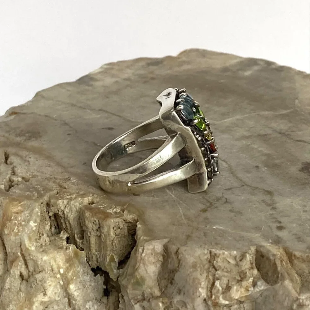 Sterling Silver 925 Multi Color Oval Cubic Zirconia CZ Ring Sz 7.75